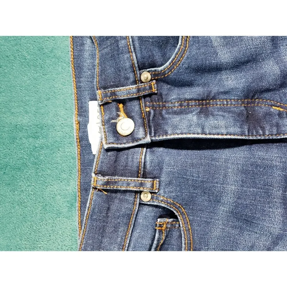Loft Jeans Size 00 Petite Women Blue Pants Stretch Fray Hem Mid Rise Slim flared